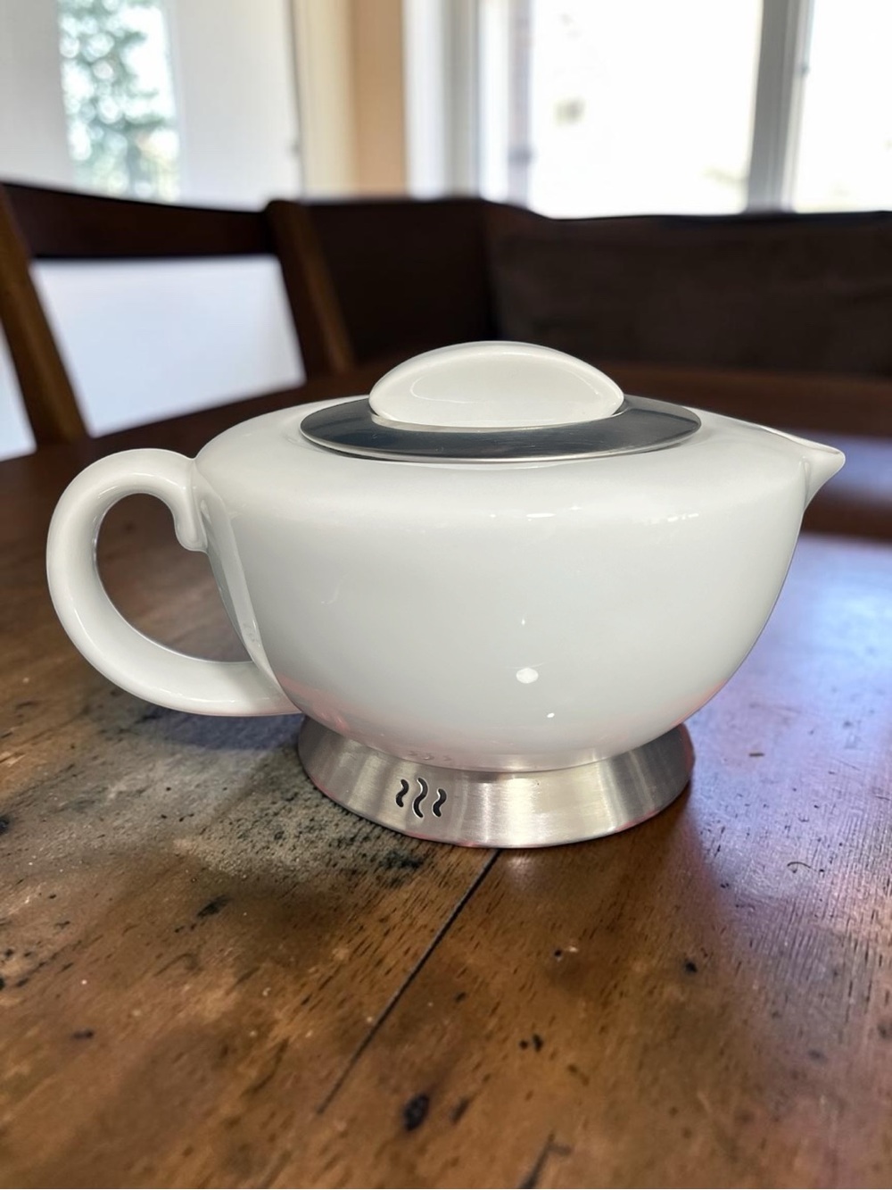 White Ceramic TRUDEAU Teapot with Stainless Steel Base - Classic Tea Server